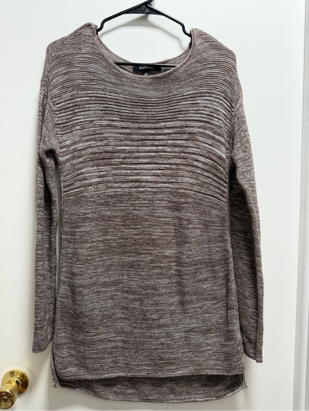 Ellen Tracy Sweater Womens Sz S Neutral Longline Marbled Ribbed Causal Knit Top